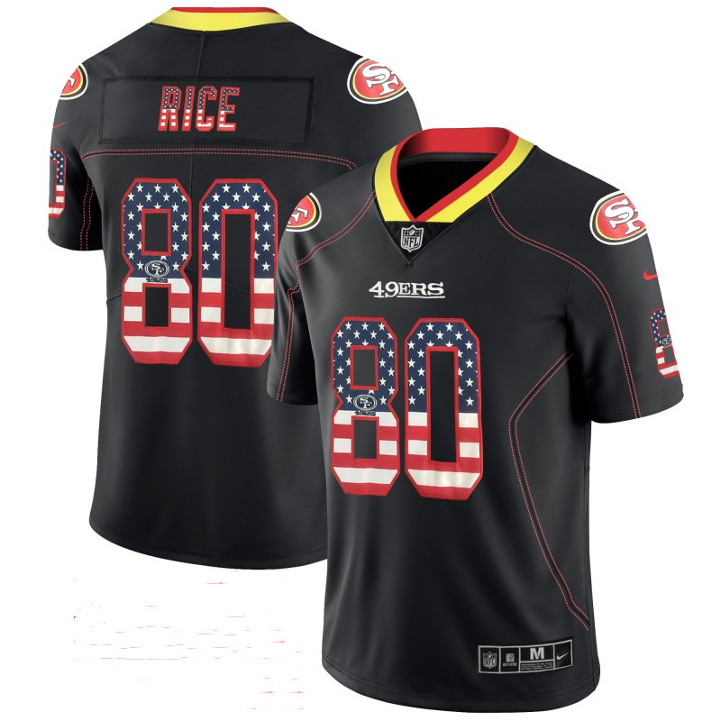 Men's San Francisco 49ers #80 Jerry Rice Black USA Flag Color Rush Limited Fashion Stitched NFL Jersey